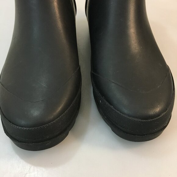 J. Crew 8 Black Short Lug-Sole Chelsea Rubber Ankle Rain Boots Waterproof - Picture 3 of 8